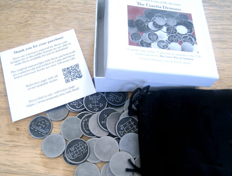 King Solomon's 72 Demon Seals Coin Set - Occult Metal Talismans - Ars Goetia Sigils from The Lesser Key of Solomon Grimoire Bild 2