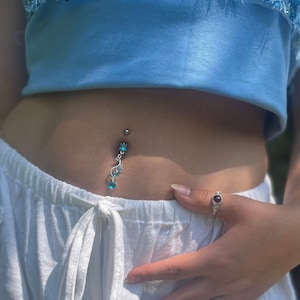 Belly button piercing 925 silver/ beach vibe/ surgical steel/ blue tendril