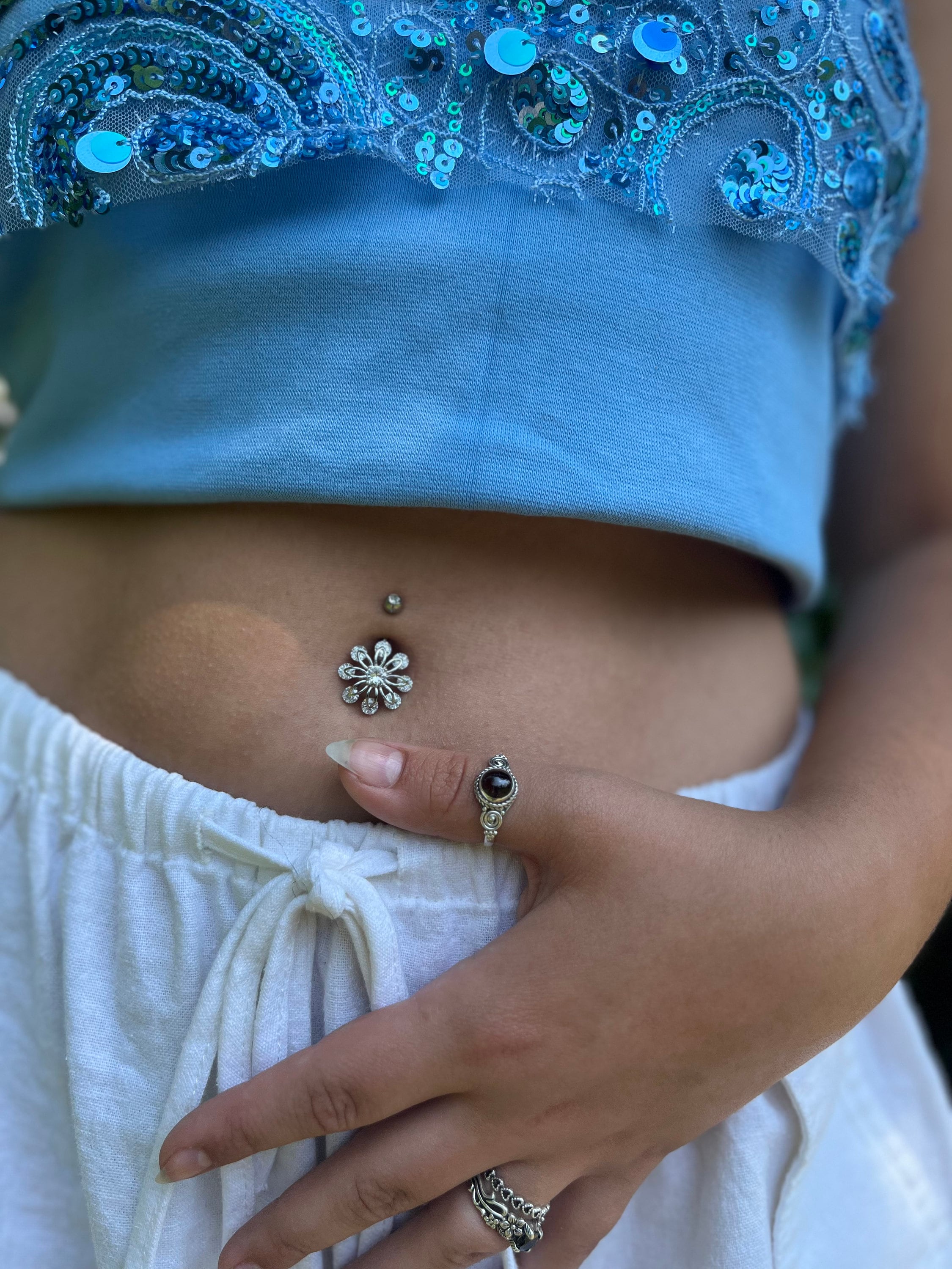 Belly Button Piercing Made of 925 Silver With Flower Motif/ Etsy