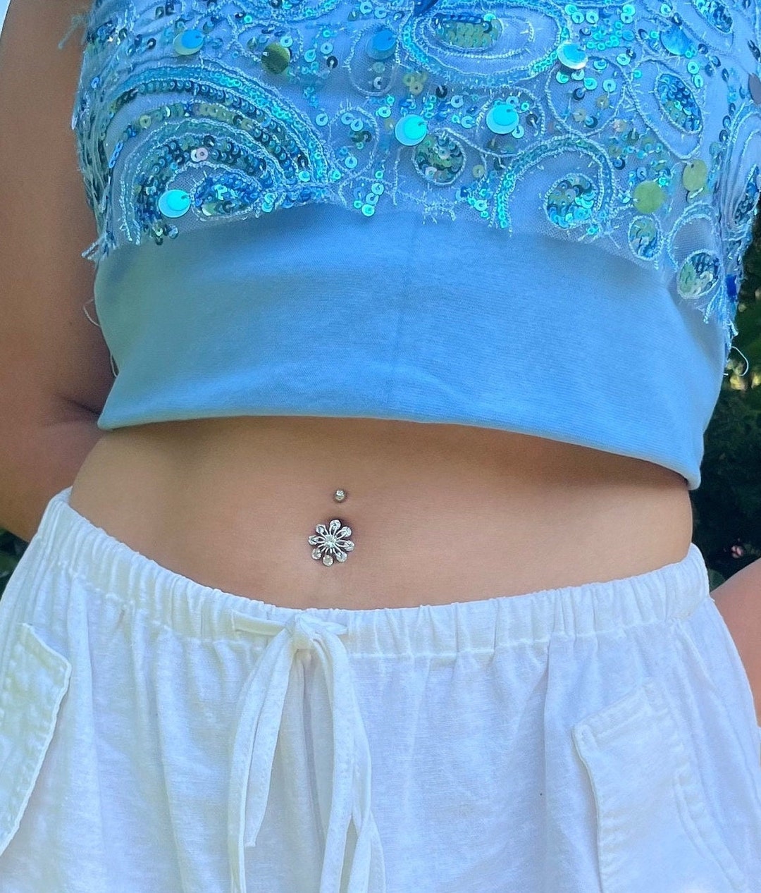 Belly Button Piercing Made of 925 Silver With Flower Motif/ Etsy