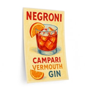 Negroni Drink Wall Decals, Cocktail Poster, Hand Painted Kitchen Decor, Bar Wall Art, Mixology Decal, Drinks Wall Sticker
