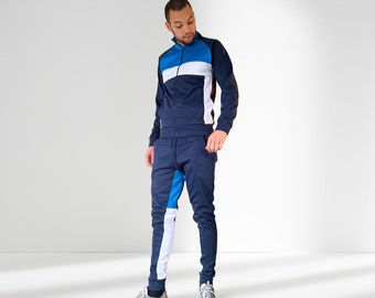 Blue and White Three Tone Skinny  Fit Tracksuit set for Men and Women - Retro fit suit