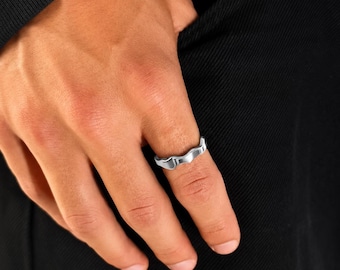 Silver Ring Men - Uneven Basic Ring - Minimalist Wavy Ring - Signet Ring - Organic Shape Ring - Abstract Ring - Gift Jewelry Idea