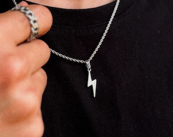 Lightning Chain Men - 2mm Rope Chain - Flash Necklace Silver - Streetwear Jewelry - Waterproof & Non Fading - Gift Idea