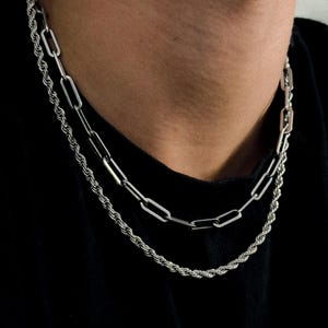 Collana con catena in corda intrecciata in argento da uomo - Collana con corda da 4 mm - Catena in argento da uomo - Collana streetwear in argento - Impermeabile e resistente allo sbiadimento - Idea regalo da uomo