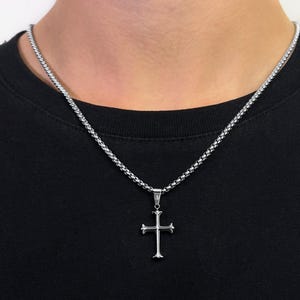 Cross Chain Men - Box Chain Silver - Crucifix Necklace - Cross Pendant - Silver Chain - Religious Jewelry - Waterproof & Non Fading