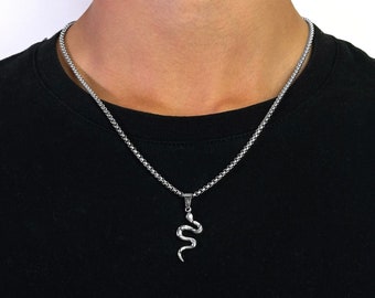Chaîne serpent pour homme en argent - Collier boîte de 2,5 mm - Chaîne vipère en argent - Collier avec pendentif cobra en argent - Bijoux streetwear - Idée cadeau homme