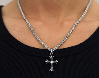 Shiny Cross Chain - 4mm Rope Necklace - Y2K Jewelry - Streetwear Necklace - Iced Out Jewelry - Crucifix Pendant