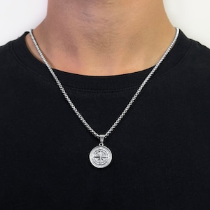 Chaîne de boussole en argent pour homme Chaîne carrée de 2,5 mm Collier de boussole en argent Chaîne étoile du Nord Pendentif boussole Taille 50-60 cm Idée cadeau homme image 1