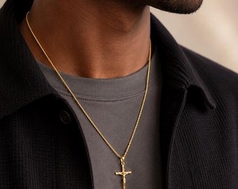 Jesus Cross Chain - 2mm Rope Necklace - Jesus Pendant - Religious Jewelry - Waterproof & Non Fading - Gift Idea