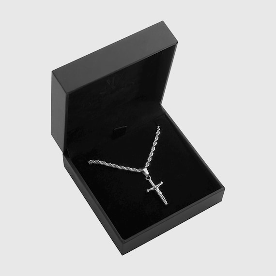 Jesus Rope Silver Chain Jesus Cross Chain Men - 3mm Rope Chain - Jesus Neckla… - Gem