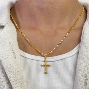 Kruisketting heren - Cubaanse schakelketting 4 mm - kruishanger goud - kruisbeeldketting - religieuze sieraden - waterdicht en niet-vervagend - cadeau-idee
