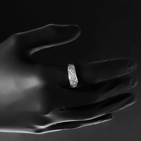 Silver Ring Men - Abstract Modern Ring - Textured… - image 4