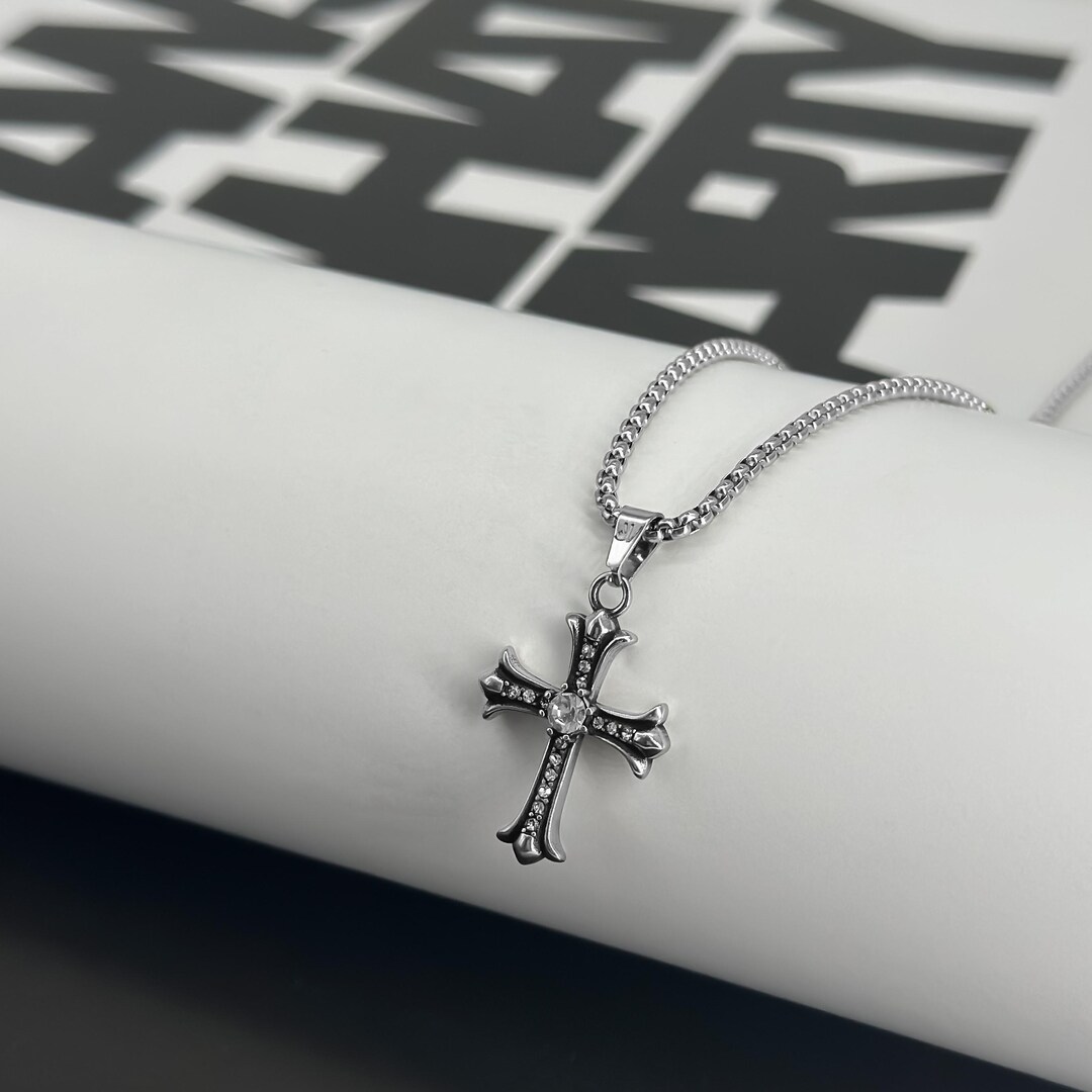 Sterling Silver Cross and Chain, Vintage Early 2000s, Marked