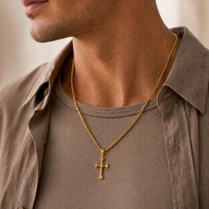 Kruisketting goud - 3 mm touwketting - kruishanger goud - religieuze sieraden - gouden ketting heren - waterdicht en niet-vervagend