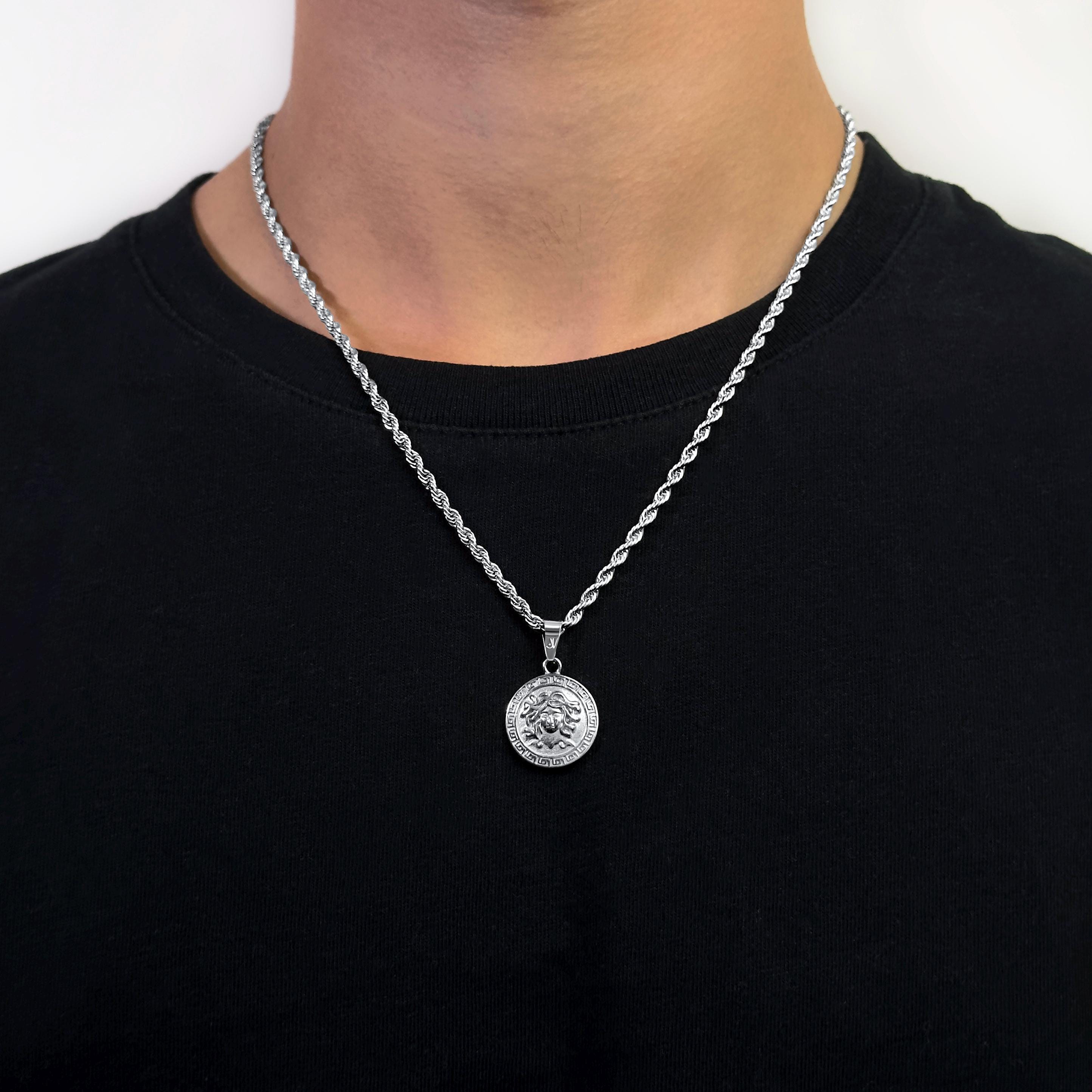 Medusa Chain Men - 3mm Rope Chain - Snake Head Necklace - Greek Mythology Jewelry - Medusa Pendant Silver - Waterproof & Non Fading