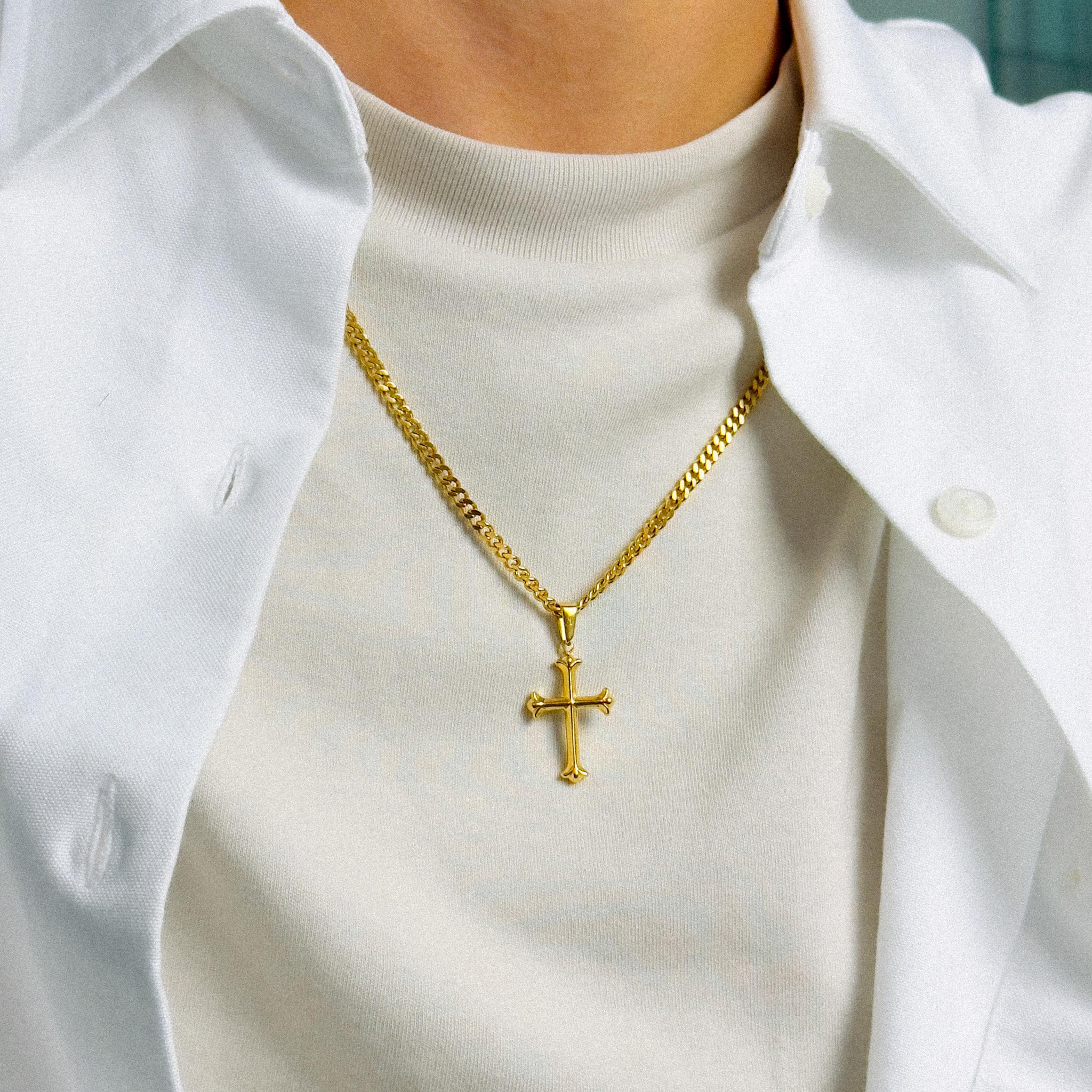 Collana con ciondolo croce in acciaio inox da uomo catenina