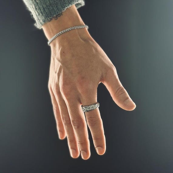 Silver Ring Men - Abstract Modern Ring - Textured… - image 2