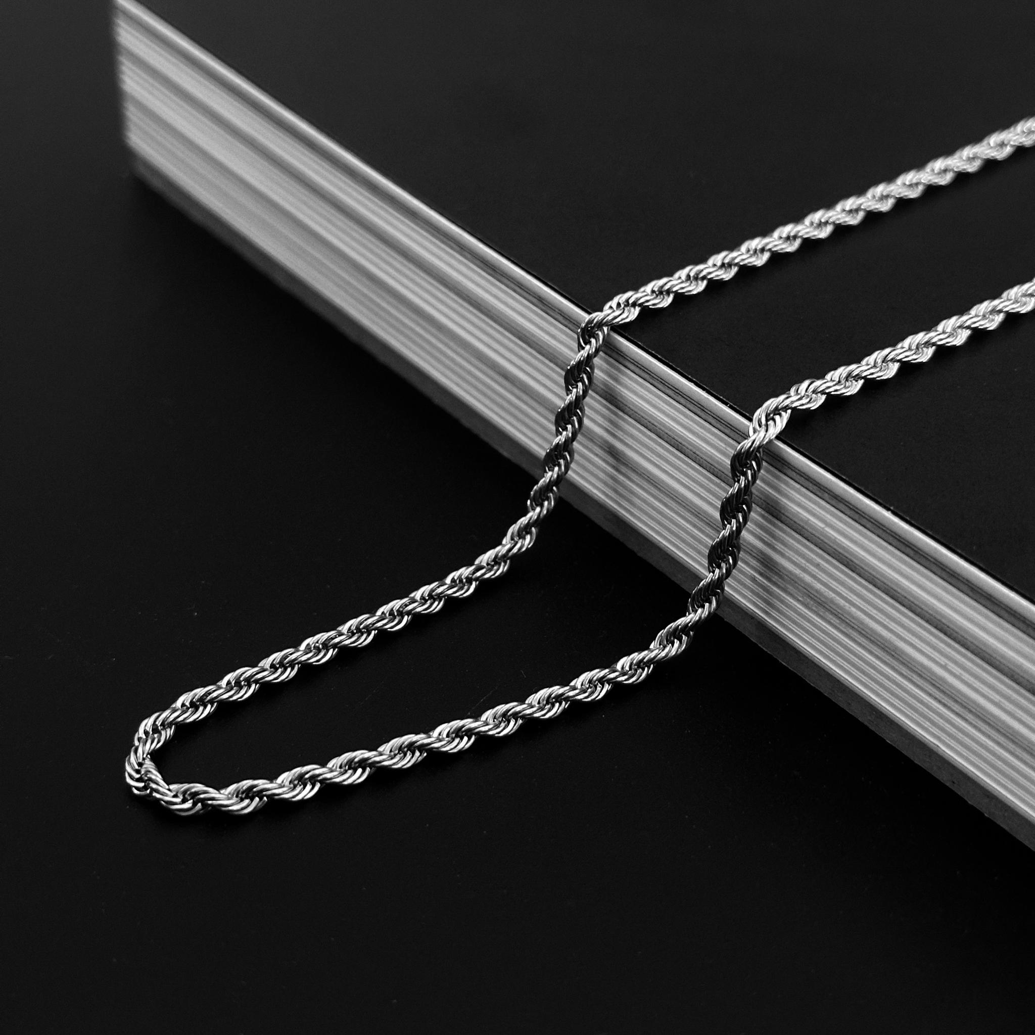 thumbnail image 2 of Silvadore Men's 4mm Rope Chain Necklace | Real Stainless Steel | Silver Hip Hop Style 2 of 5