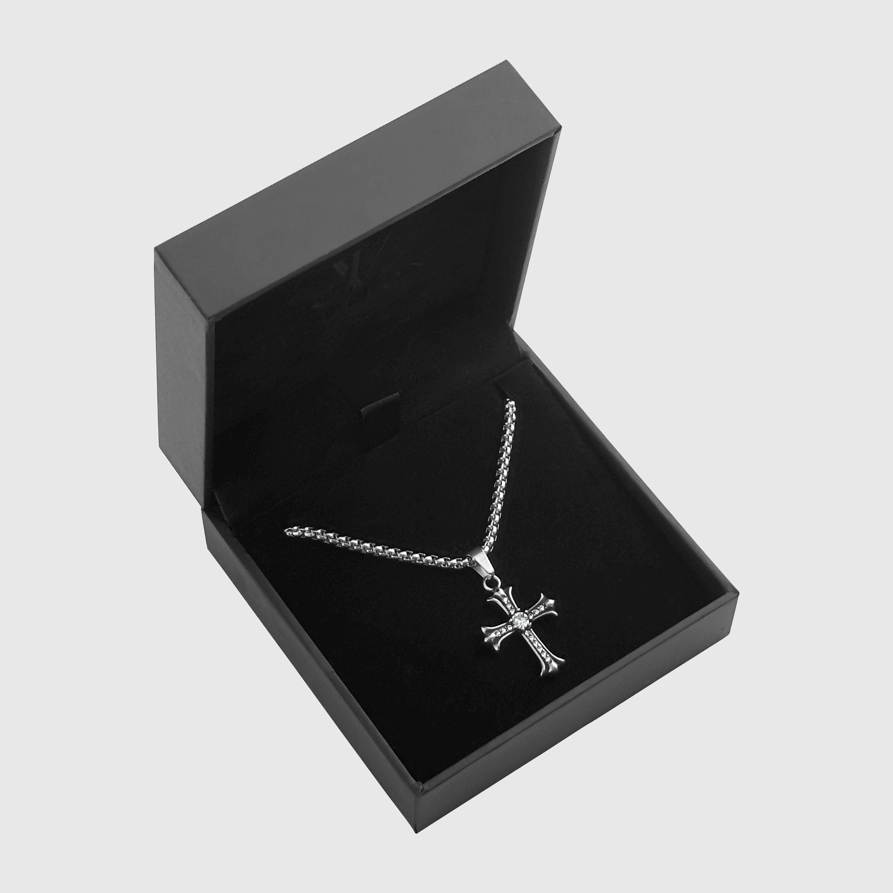 Y2K Cross Chain Silver - Box Chain - Shiny Cross Necklace