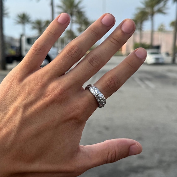 Silver Ring Men - Abstract Modern Ring - Textured… - image 1