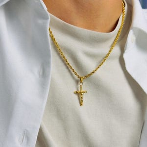 Jesus Cross Chain Gold - 3mm Rope Chain - Jesus Cross Necklace - Jesus Pendant - Confirmation Cross - Gift Idea Men