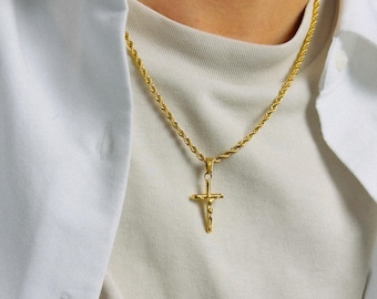 Jesus Cross Chain Gold - 3mm Rope Chain - Jesus Cross Necklace - Jesus Pendant - Confirmation Cross - Gift Idea Men