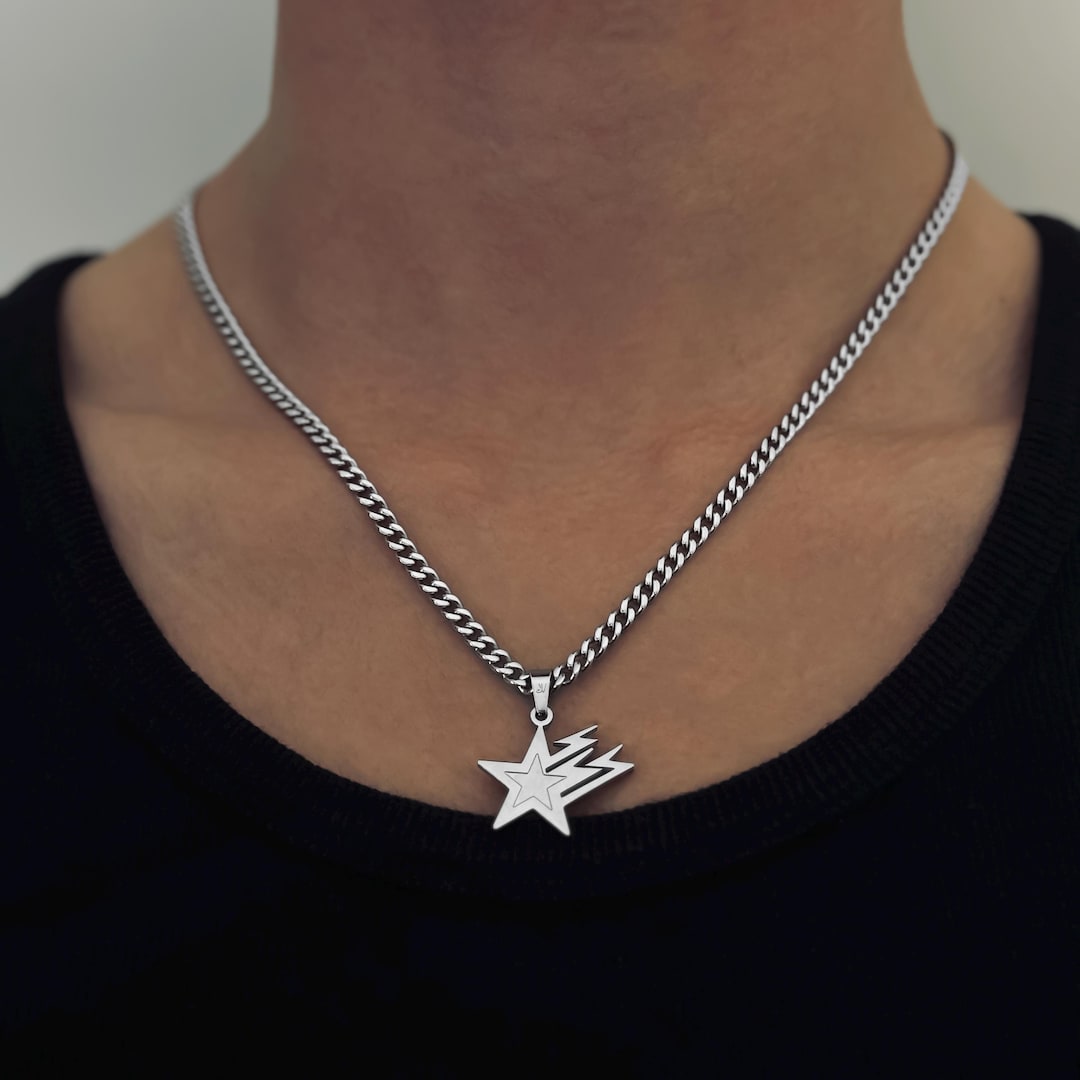 Galaxy Star Chain Men - 4mm Cuban Silver Chain - Star Necklace