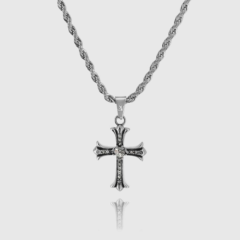 Rope chain silver with iced out cross men