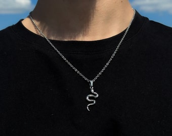 Chaîne serpent en argent - Chaîne Rolo 2 mm - Collier vipère pour homme - Chaîne en argent pour homme - Charm pendentif serpent - Bijoux streetwear - Essentiel rave