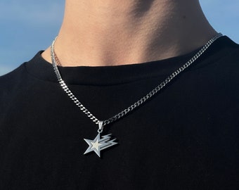 Galaxy Star Chain Heren - 4mm Cubaanse schakelketting - Sterketting - Sterhanger Heren - 50-60cm Maat - Streetwear Sieraden - Cadeau-idee Heren