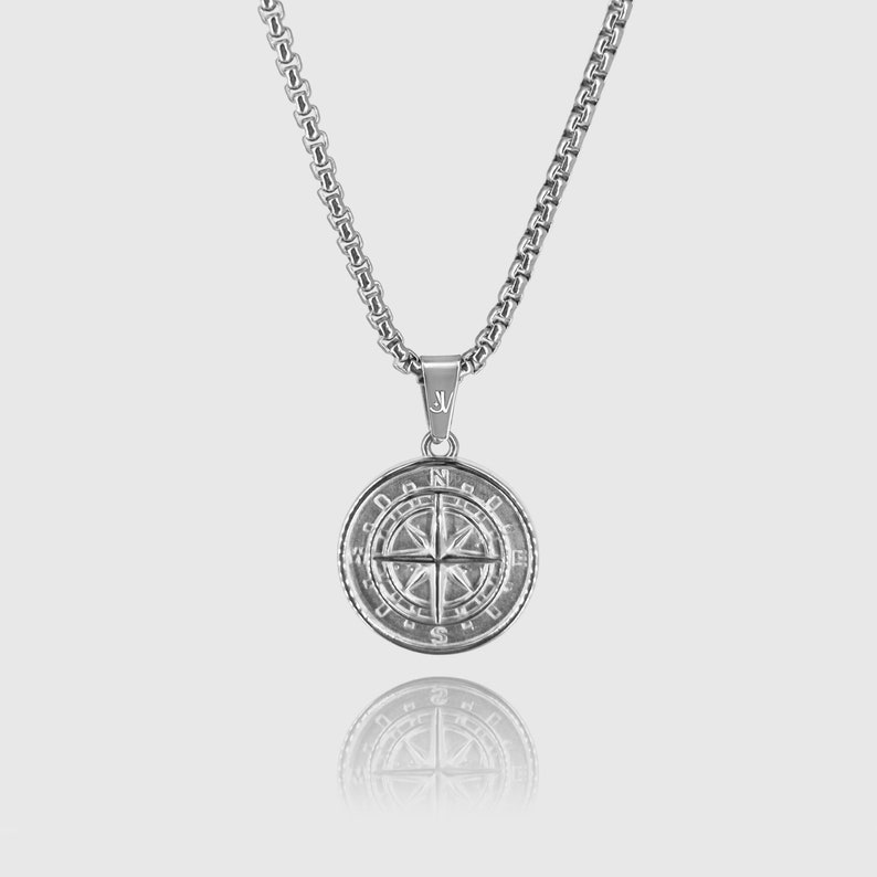 Chaîne de boussole en argent pour homme Chaîne carrée de 2,5 mm Collier de boussole en argent Chaîne étoile du Nord Pendentif boussole Taille 50-60 cm Idée cadeau homme image 2