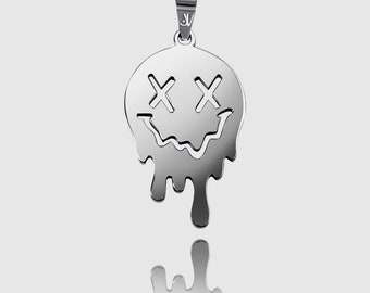 Melting Smiley Colgante Plata / Drippy Smiley Colgante Hombres / Colgante Emoji / Colgante de Plata Hombres / Joyería streetwear / Idea de regalo Hombres