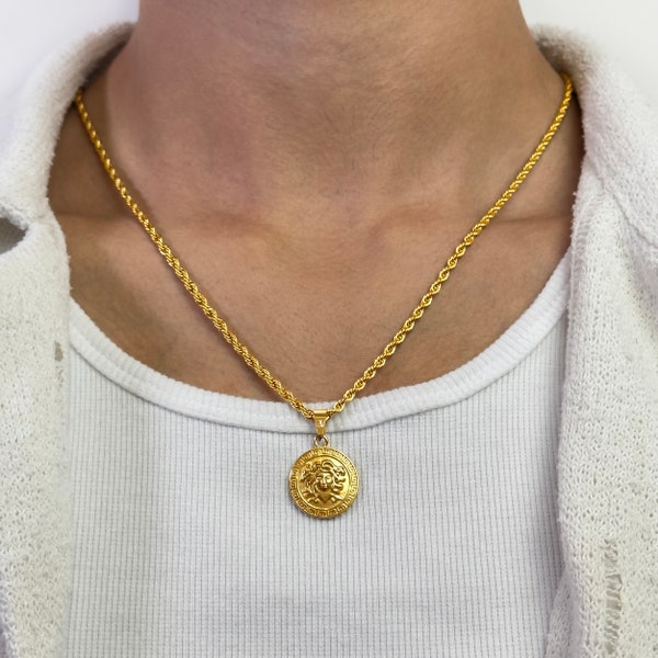 Medusa Chain Gold - 3mm Twisted Rope Chain - Medusa Necklace Pendant - Snake Head Chain - Medusa Medallion Gold - Greek Mythology