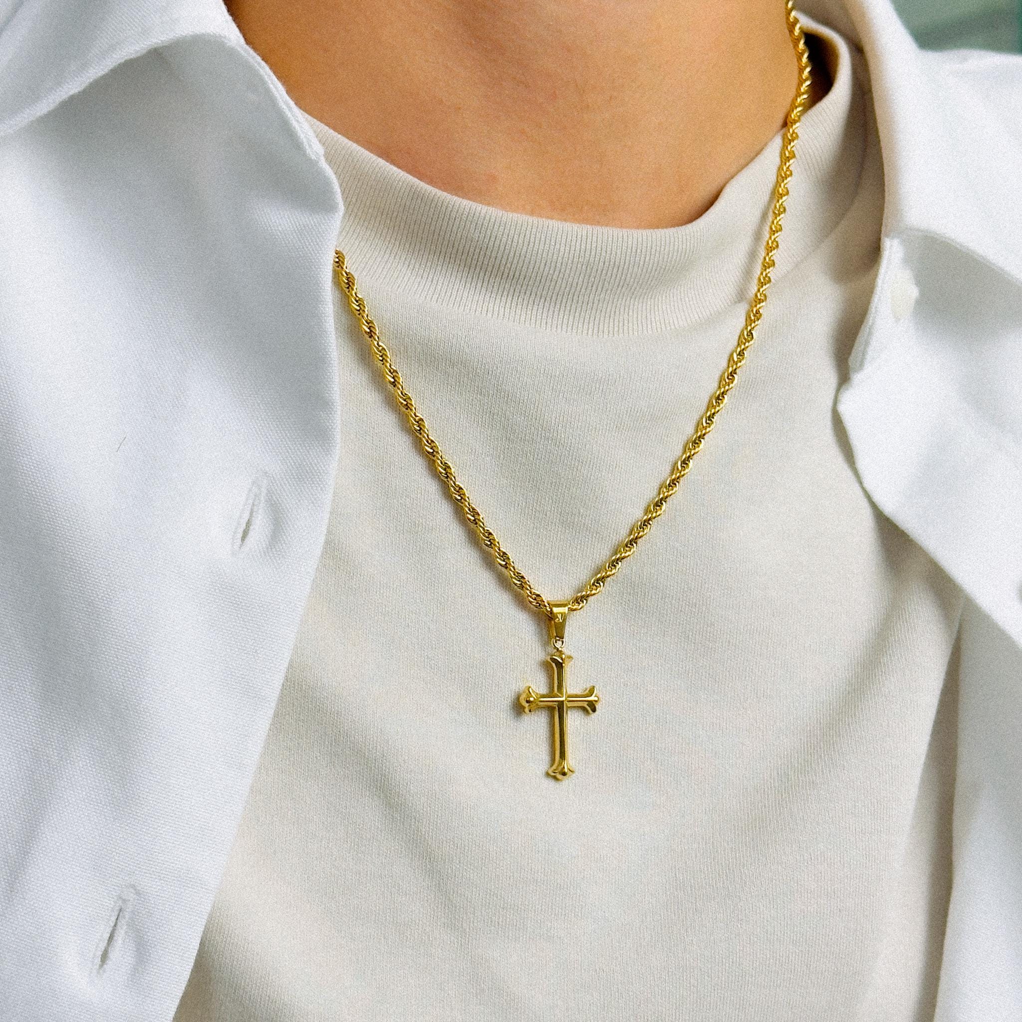 3mm Rope Chain With Cross Real 10k Gold Rope Chain Cross SET 3mm