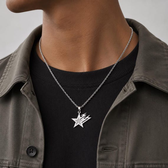 Cody Sanderson Star Necklace ネックレス アメカジ Star Necklace Men - 3mm Silver Rope Chain - Star Pendant Silver