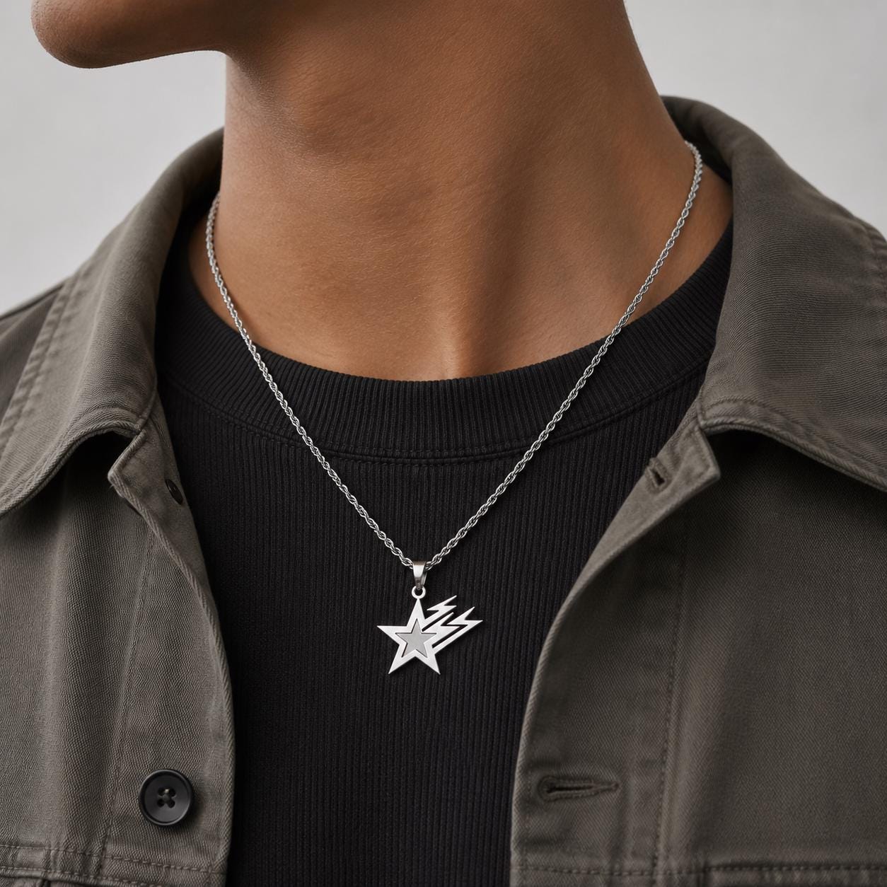 Cody Sanderson Star Necklace ネックレス アメカジ Star Necklace Men - 3mm Silver Rope Chain - Star Pendant Silver