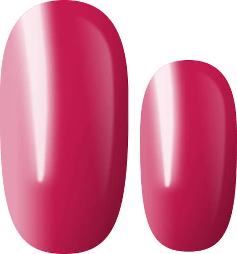 May include: Two oval-shaped nail polish samples in a bright pink color.