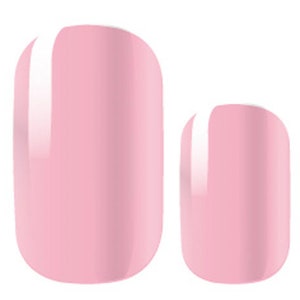 May include: Two pink oval-shaped press-on nails with a glossy finish.