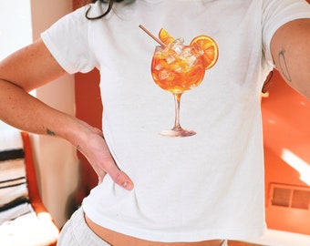 Tee shirt bébé tendance années 2000 Aperol Spritz tee-shirt bébé années 90 Cocktails tshirt boisson d'été italienne chemise graphique vêtements esthétiques rétro haut des années 2000