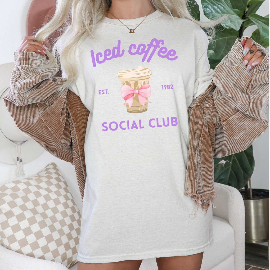 Iced Coffee Social Club T-shirt, Trendy Coquette Aesthetic Tee, Girly ...