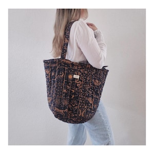 Bolso estilo boho| Tote bag acolchada boho| Cotton shoulder bag| Bolso boho místico de algodón con cierre| Bolso| Tote con cierre|