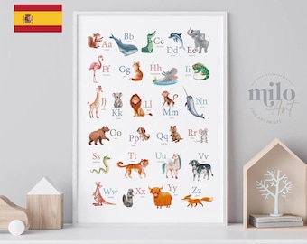 Spanish Animal Alphabet Poster: Educational Nursery Wall Art
