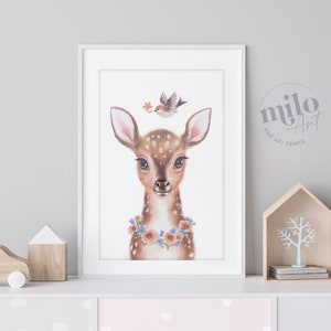 Arte infantil de ciervos, pintura original en acuarela para habitación de niños / regalos únicos / Arte de pared infantil