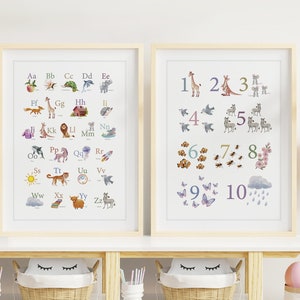 2er-Set Lernposter / Deutsche ABC-Poster / Alphabet-Poster / Mathe-Poster / Montessori-Poster / Klassenzimmer-Dekor