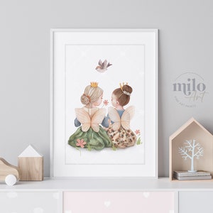 Cartel de hermana hada para guardería, colores apagados, pintura original en acuarela, póster de habitación para niñas, regalos únicos para niñas, arte de pared de guardería