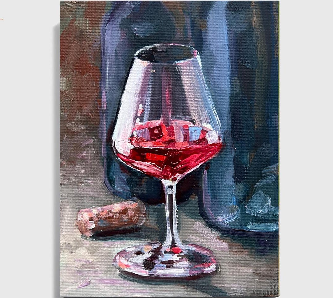 Impasto Red Wine Glass Oil Painting: Semi-abstract Still Life Art - Etsy