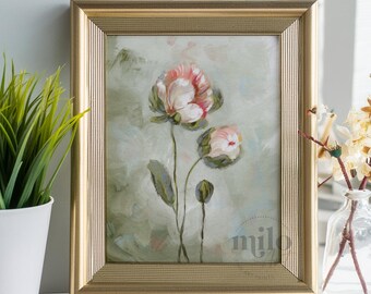 Mohnblumen Ölgemälde Druck | Wildblumen Malerei | Bauernhaus Küchendekor | Gedämpfte Farbe Wandkunst | Wandkunst Drucke