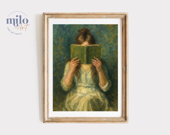 Woman Reading Art Print: Boho Vintage Style, Gift for Book Lovers