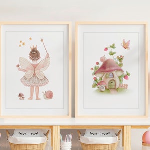 Fairy nursery art Set of 2 posters, fairy Garden Wall Art, Fairy Nursery Print, Baby Sower Gift, Girls Room Decor, Fairy Wall Art
